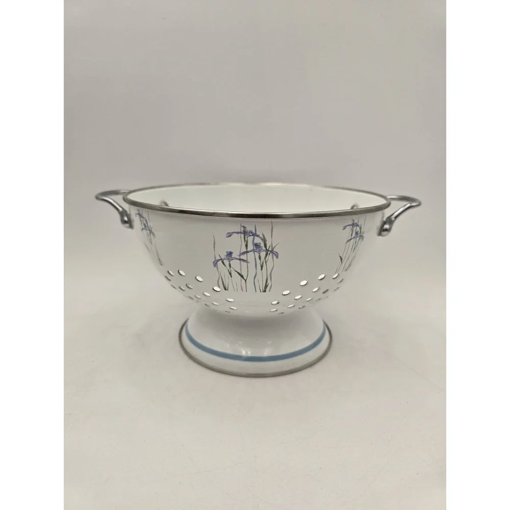 Vintage‎ Corelle Coordinates Shadow Iris Colander Strainer Enamel Metal